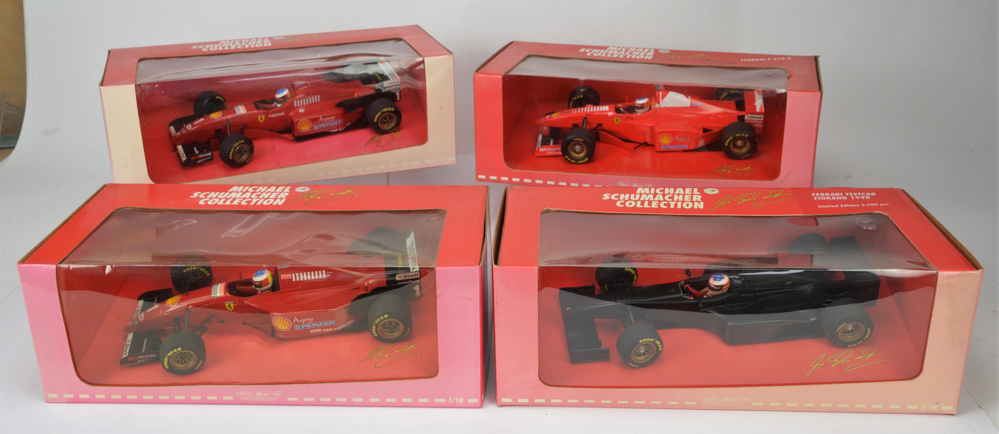 Hot Wheels Racing - Four Michael Schumacher collection, Boxed Mattel Ferrari 1:18 scale models,