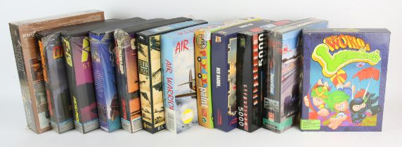 An assortment of 12 boxed PC games Highlights include: Red Baron, Air Warrior, F-19 Stealth