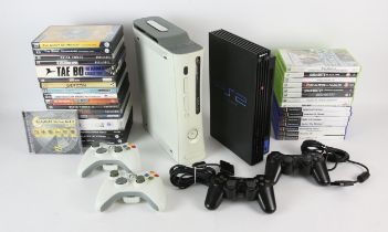 Sony Playstation 2 console with two dualshock 2 controllers, 7 games. xbox 360 console with 2