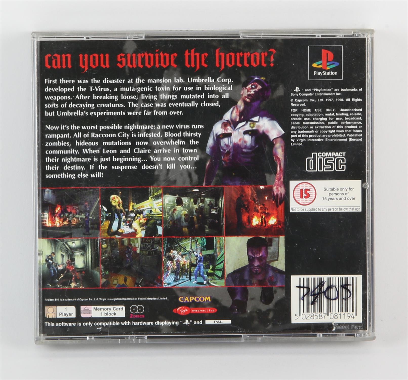 Resident Evil 2 PS1 boxed video game (PAL). PlayStation 1 - Image 2 of 2