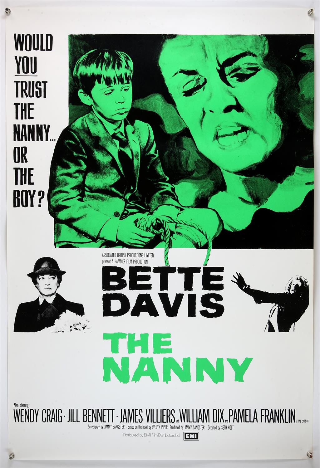 The Nanny (1970's) UK One Sheet film poster, rolled, 27 x 40 inches.