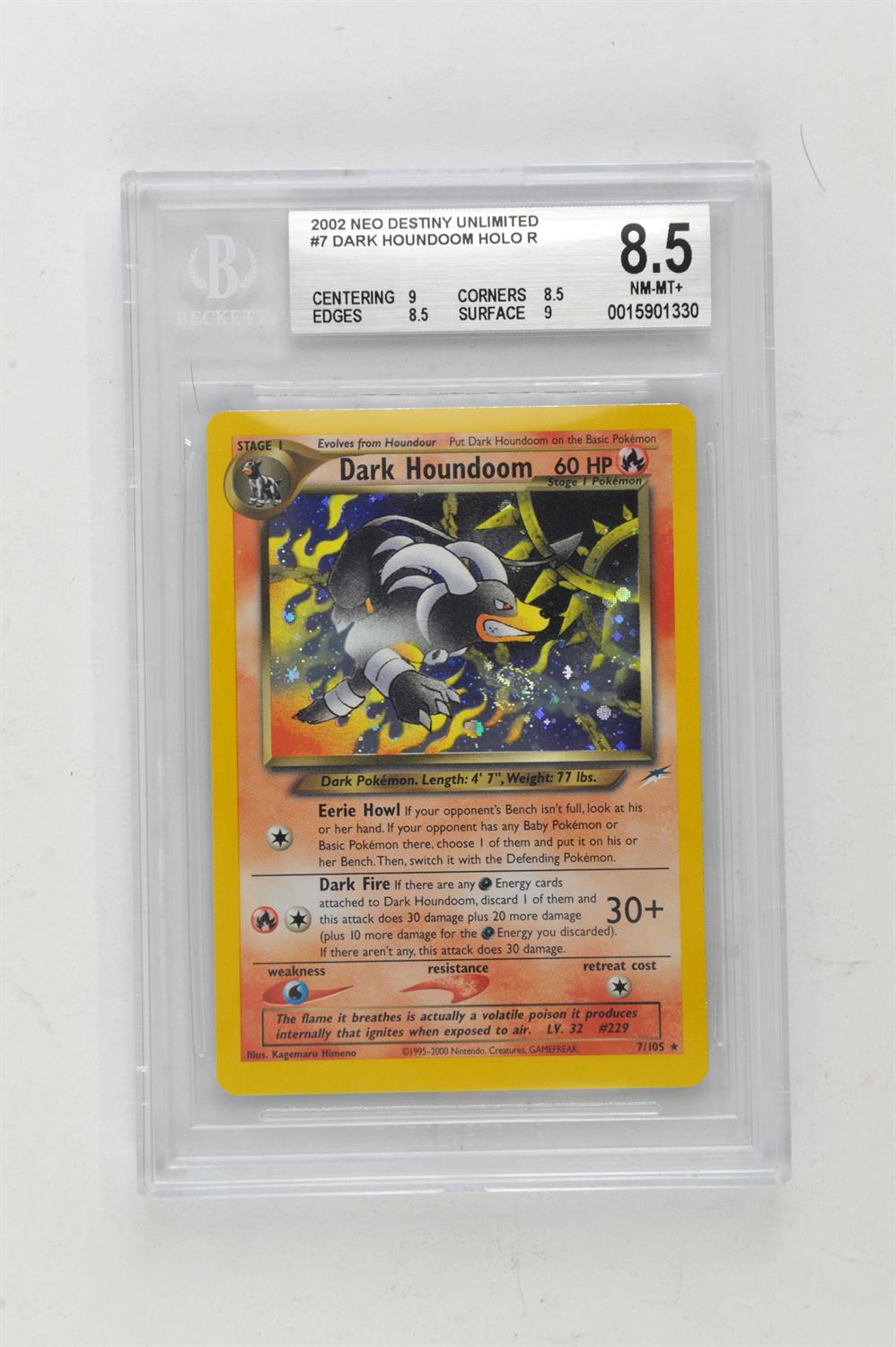 Pokemon TCG. Neo Destiny Unlimited Dark Houndoom Holo 7/105 graded Beckett 8.5.