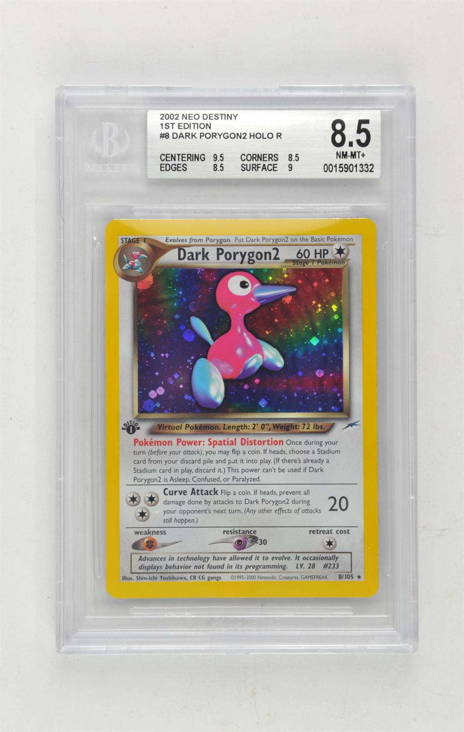 Pokemon TCG. Neo Destiny 1st Edition Dark Porygon 2 Holo 8/105 graded Beckett 8.5.