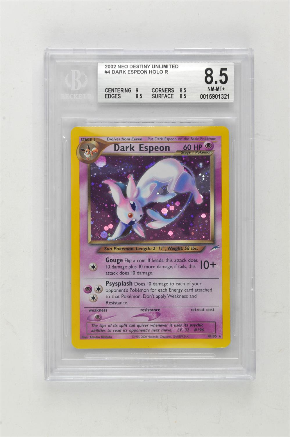 Pokemon TCG. Neo Destiny Unlimited Dark Espeon Holo 4/105 graded Beckett 8.5.