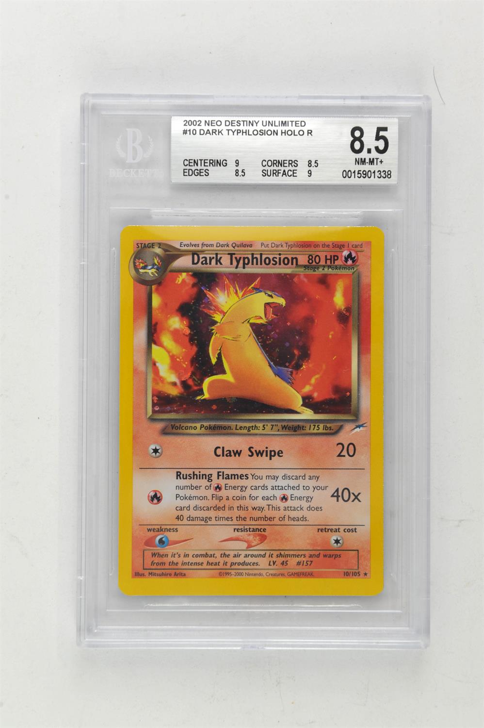 Pokemon TCG. Neo Destiny Unlimited Dark Typhlosion Holo 10/105 graded Beckett 8.5.