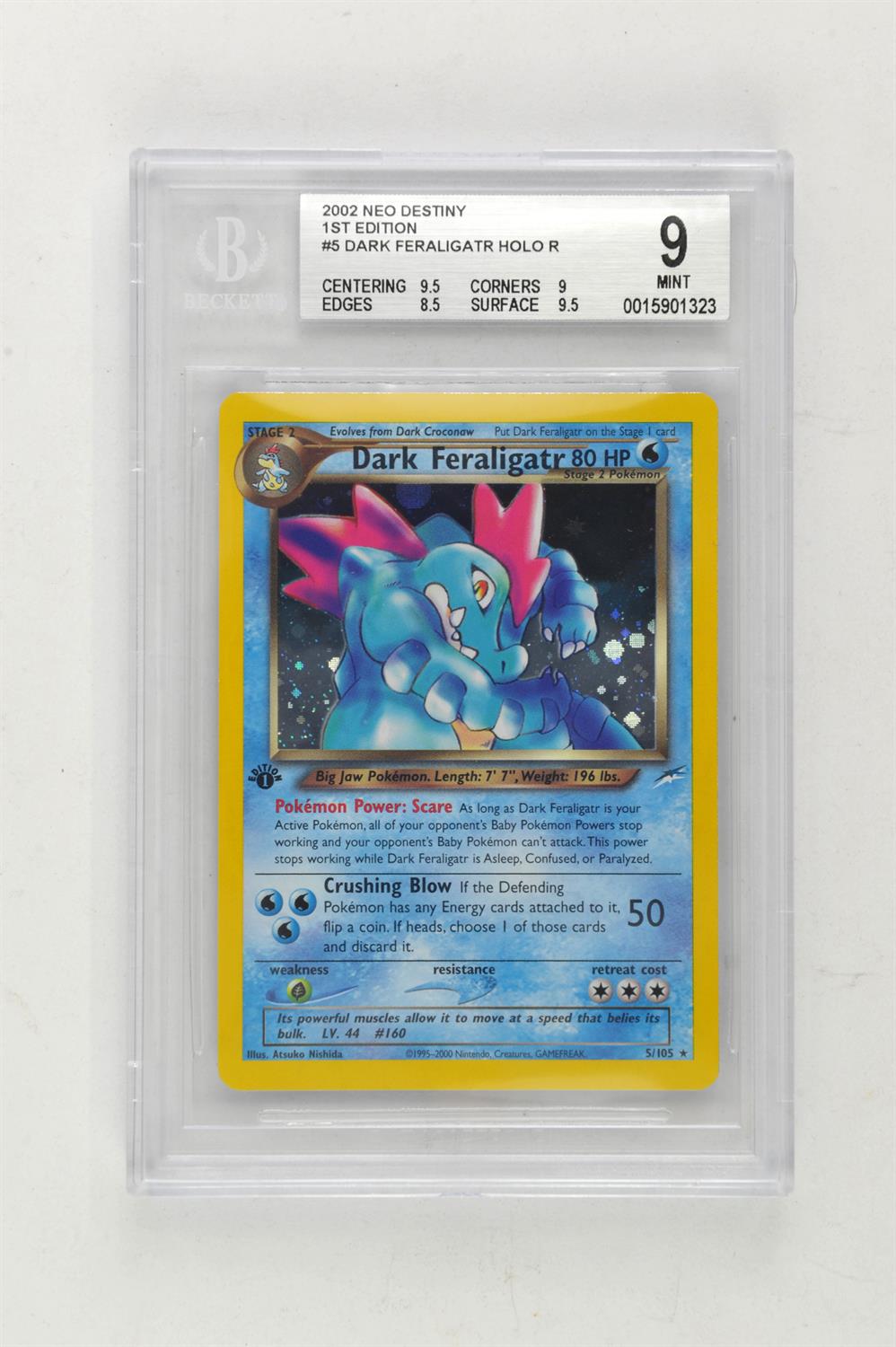 Pokemon TCG. Neo Destiny 1st Edition Dark Feraligatr Holo 5/105 graded Beckett Mint 9.