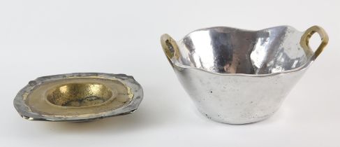 David Marshall, (British, B. 1942), bowl, aluminium and brass, impressed marks, 12cm high x 25cm