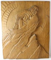 Sidney Walter Stanley (British, 1890-1956), Rebirth, carved oak panel, signed to bottom right,