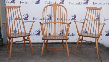 Ercol, a spindle and hoop back armchair, label to back, printed mark to base, 905, 003, 103cm high,