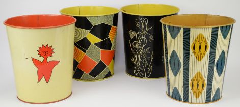 Worcesterware, England, six printed metal waste bins, decorated with geometric patterns and other