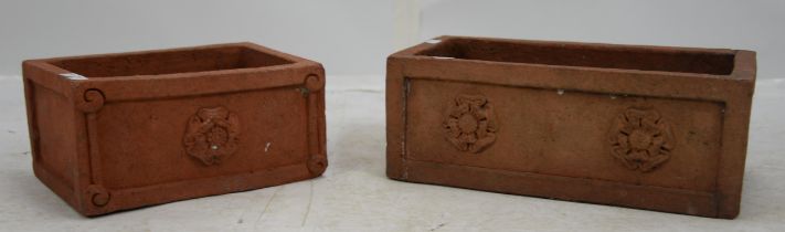 Two Terracotta rectangular planters, 16.5cm x 42.5cm wide x 22.5cm deep, 15.5cm high x 30.