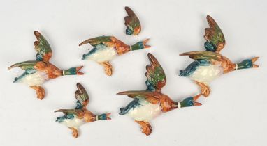 Graduated set of Beswick flying ducks numbered 596/4, 596/2 x2 596/3 x 2 (one wing detached) (5)