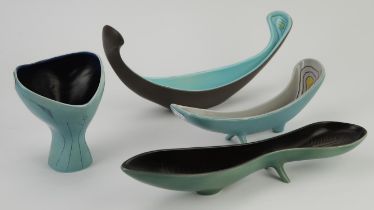 Colin Melbourne (British, 1928-2009) for Beswick, a brown and turquoise canoe shaped dish, 17.