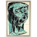 Gerald Scott, Abstract head, ceramic tiles, monogrammed and dated 56, mounted on wood panel,