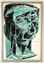 Gerald Scott, Abstract head, ceramic tiles, monogrammed and dated 56, mounted on wood panel,