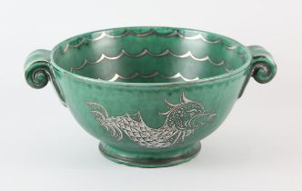 Gustavsberg Argenta, Sweden, fruit bowl, decorated with fish, with star fish to the interior,