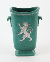 Gustavsberg Argenta, Sweden, tall vase, decorated with a rampant lion to the front,