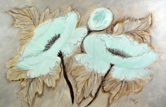 Sandra Cooper (Contemporary Liverpool artist), Study of White Poppies, mixed media,