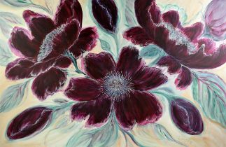 Sandra Cooper (Contemporary Liverpool artist), Purple Poppies, acrylic on canvas,