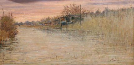 Biago Chiesi (Italian Contemporary b. 1954), River Landscape, oil on board, signed lower right.