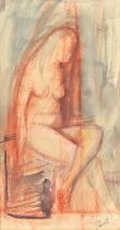 B. Fausto? (20th century), Figure study, red chalk and mixed media, indistinctly signed, 29 x 15cm.