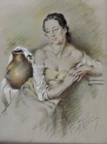 Franco Matania (1922-2006), Portrait of a young woman with urn. Pastel, signed in pencil lower