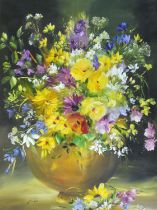 Lillias Blackie (b. 1943), Still Life, flowers in a bowl, oil on board, signed lower right,