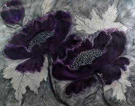 Sandra Cooper (Contemporary Liverpool artist), Study of Purple Flowers and Foliage, mixed media,