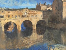 § Peter Kuhfeld (b.1952), Pulteney Bridge, Bath, oil on canvasboard, 26 x 35cm. Provenance: with