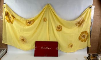 SALVATORE FERRAGAMO boxed unused yellow silk sarong from HARRODS ( Approximately 178cm x 132cm)