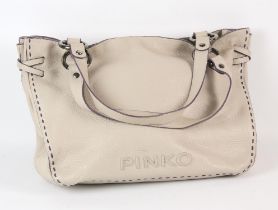 PINKO stone coloured soft leather tote handbag with silver chrome hardware (Approx.