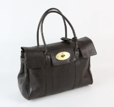 MULBERRY Bayswater handbag in chocolate brown leather with 2 keys, padlock and fob.