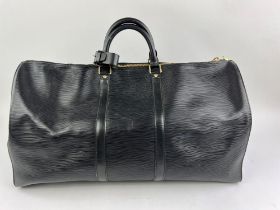 LOUIS VUITTON KEEPALL 55 EPI NOIR BOSTON DUFFLE large holdall / weekend travel bag with padlock (no