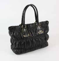 PRADA black nappa lambskin GAUFRE leather bag with gold coloured hardware with authenticity card