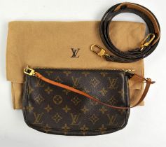 A LOUIS VUITTON " Pochette" small handbag with handle and cross body strap in original dust bag.