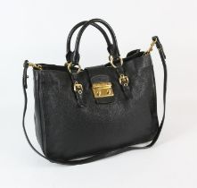 MIU MIU black Madras Nero calfskin handbag with gold coloured hardware and long strap.