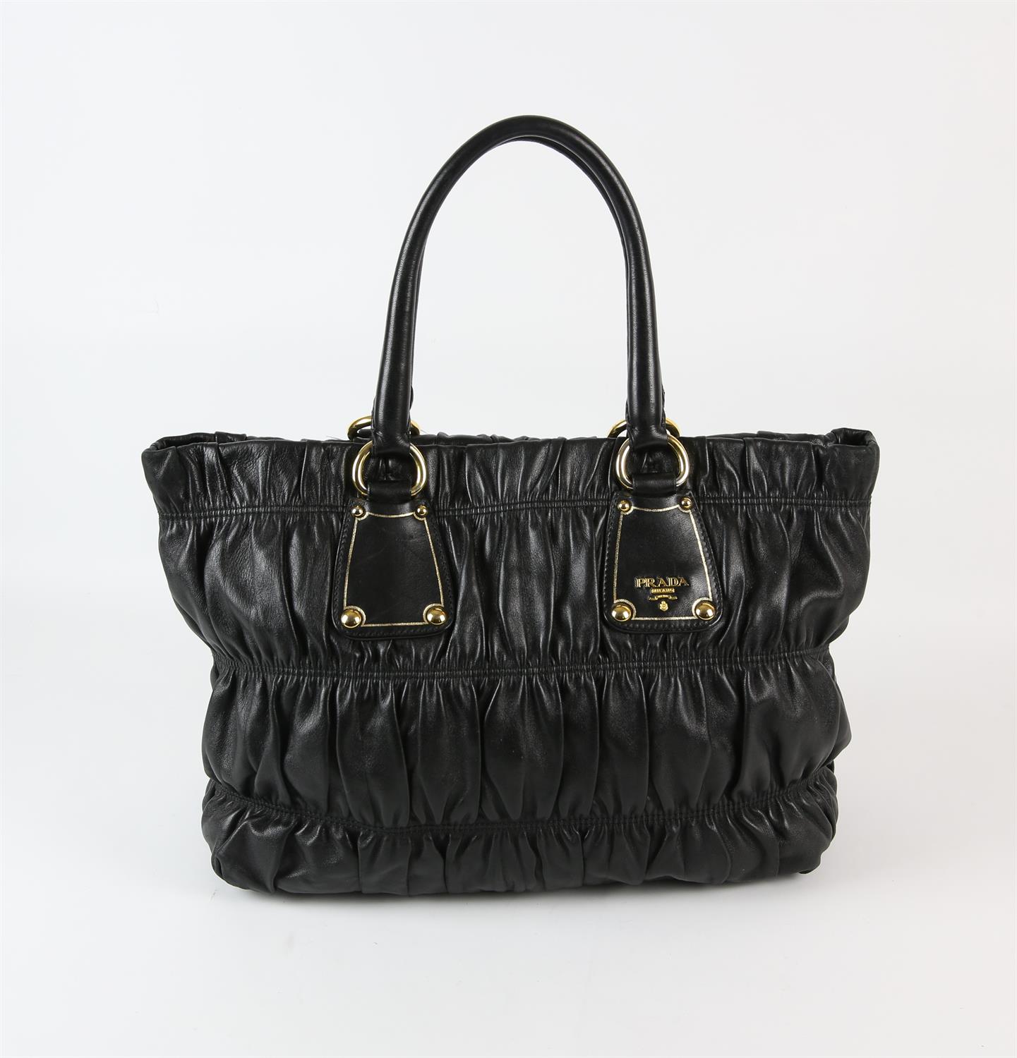 PRADA black nappa lambskin GAUFRE leather bag with gold coloured hardware with authenticity card - Bild 2 aus 5