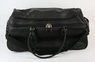 MULBERRY A black Scotchgrain leather Albany Duffle bag on wheels with retractable pull-along handle.