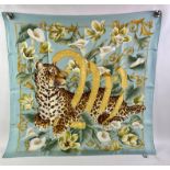 SALVATRORE FERRAGAMO silk scarf depicting a leopard in flora