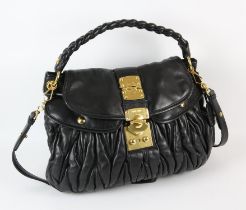 MIU MIU sacca con pattina in pell black Matalasse gathered leather handbag with gold hardware and