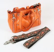 MULBERRY "Poppy" orange calf-skin leather handbag with silver coloured hardware, dust bag and long