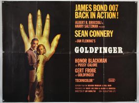 James Bond Goldfinger (1964) British Quad film poster, Style B (Hand), artwork by Robert Brownjohn,