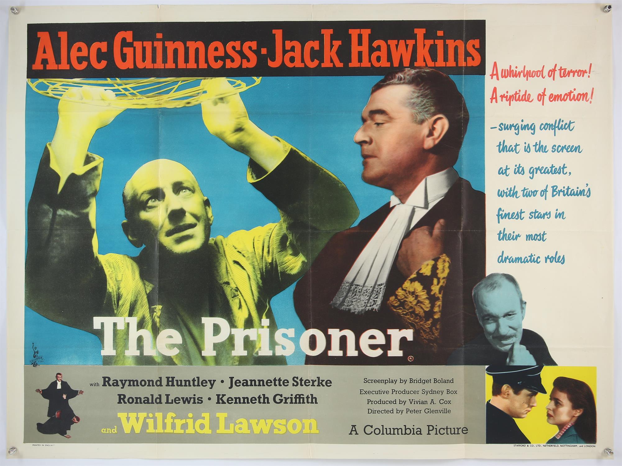 The Prisoner (1955) British Quad film poster, starring Jack Hawkins and Alec Guinness, folded,