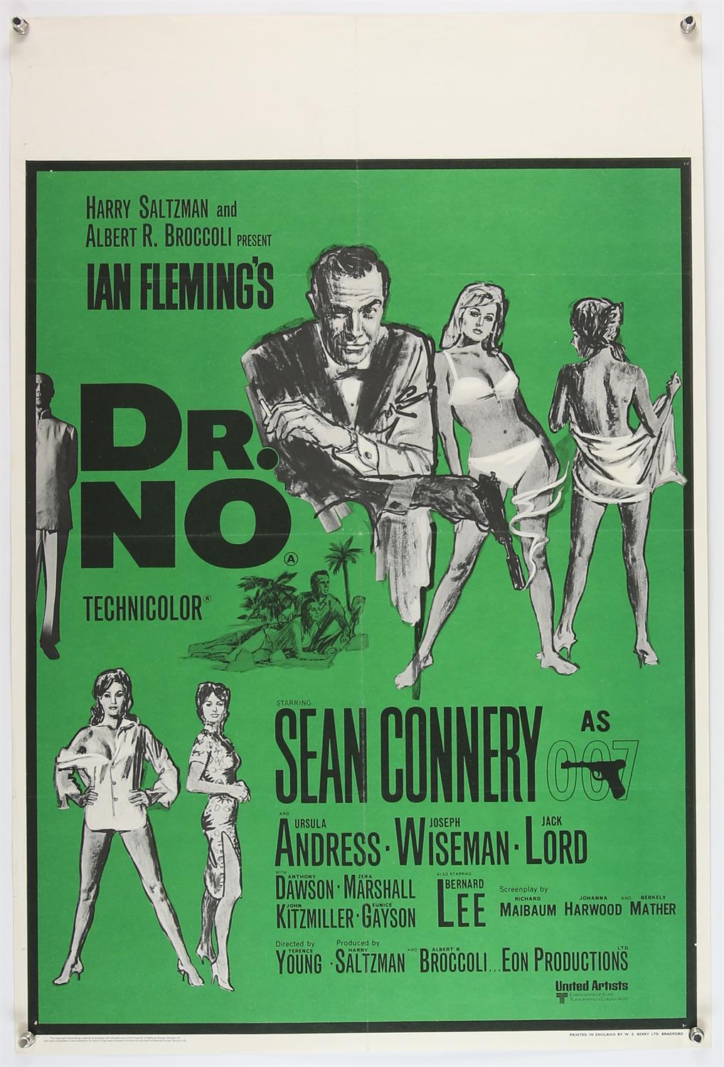 James Bond Dr. No (Re-release) UK Double Crown film poster, starring Sean Connery, folded,