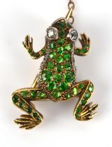 Antique French diamond and demantoid garnet frog brooch, with old cut diamond set eyes,