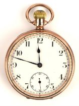 Record watch Company , a Gold open face pocket watch, the unsigned white enamel dial with Arabic