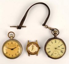 Waltham a silver cased open face pocket watch, the white enamel dial with Roman numeral hour