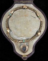 Antique fancy link bracelet, with alternating links, some set with turquoise, with a turquoise set