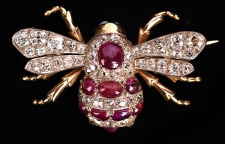 Bee brooch, set with oval cabochon rubies with a total estimated weight of 3.05 carats and old cut