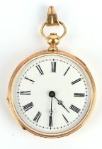 Robert Brandt and Company a Ladies Gold open faced pocket watch with enamel and guilloche wave
